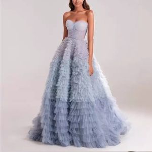 Chic Strapless Light Blue Maxi Dress